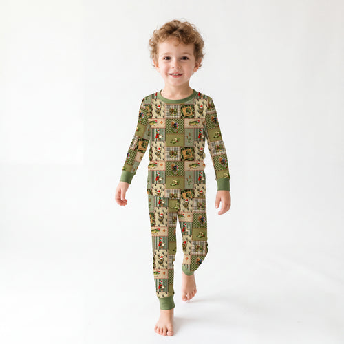 Christmas Cabin Patchwork Kids Bamboo Two-Piece Pajama Set