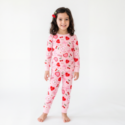Sweetheart Cherry Hearts Kids Bamboo Two-Piece Pajama Set