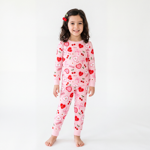 Sweetheart Cherry Hearts Kids Bamboo Two-Piece Pajama Set