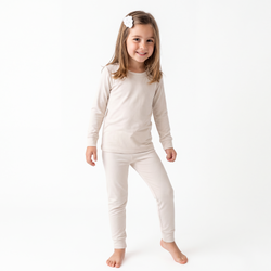 Oat Milk Solid Kids Bamboo Two-Piece Pajama Set