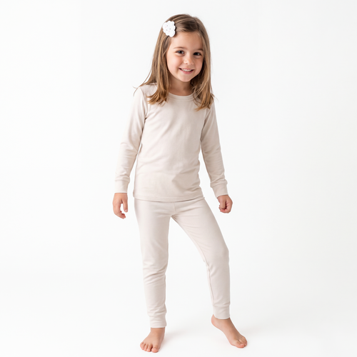 Oat Milk Solid Kids Bamboo Two-Piece Pajama Set