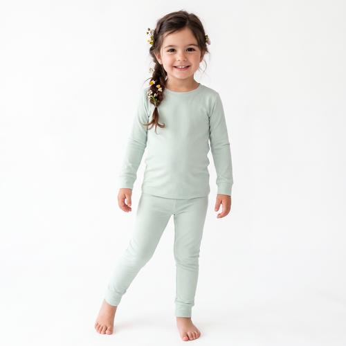 Sage Green Solid Kids Bamboo Two-Piece Pajama Set