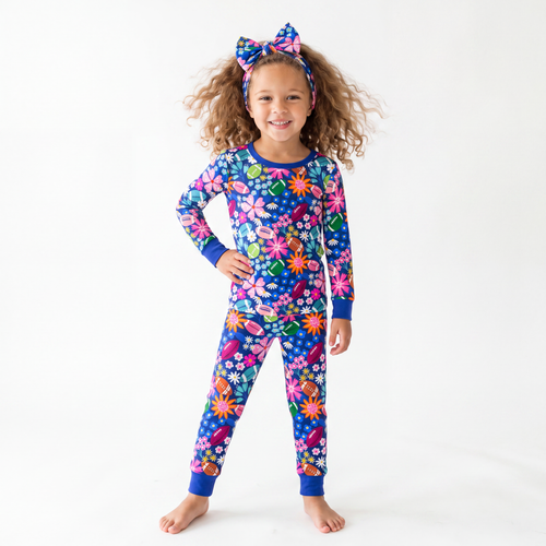 Game Day Blooms Blue Kids Bamboo Two-Piece Pajama Set