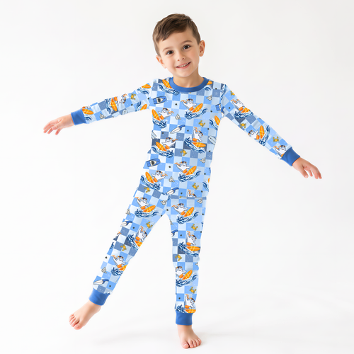 Surf's Up Sharks Royal Blue Kids Bamboo Two-Piece Pajama Set