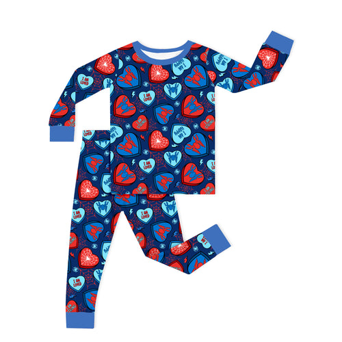 Hero Hearts Blue Kids Bamboo Two-Piece Pajama Set