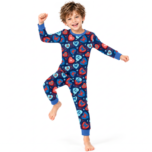 Hero Hearts Blue Kids Bamboo Two-Piece Pajama Set