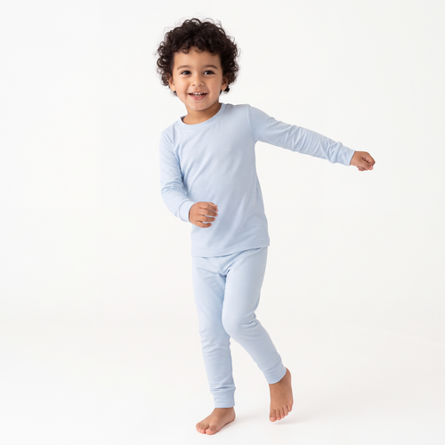 Solid Sky Blue Kids Bamboo Two-Piece Pajama Set
