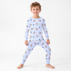 Skateboarding Leopard Blue Kids Bamboo Two-Piece Pajama Set