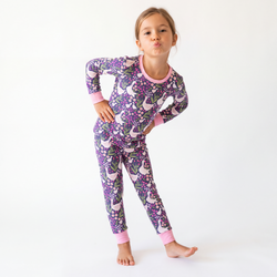 Wildflower Meadow Geese Deep Pink Kids Bamboo Two-Piece Pajama Set