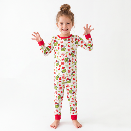 Christmas Green Guy Snowflake Two-Piece Bamboo Viscose Pajama Set