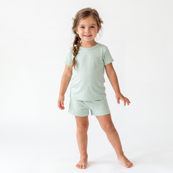 Sage Green Solid Kids Bamboo Two-Piece Pajama Short Sleeve Set