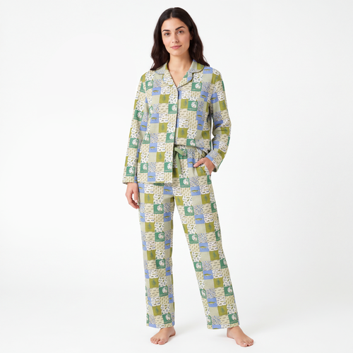 Outdoor Fishing Western Patchwork Print Bamboo Women's Pajamas Set