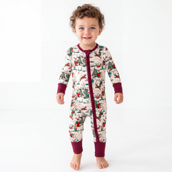 Christmas Cowboy Baby Bamboo Zipper Romper Pajamas