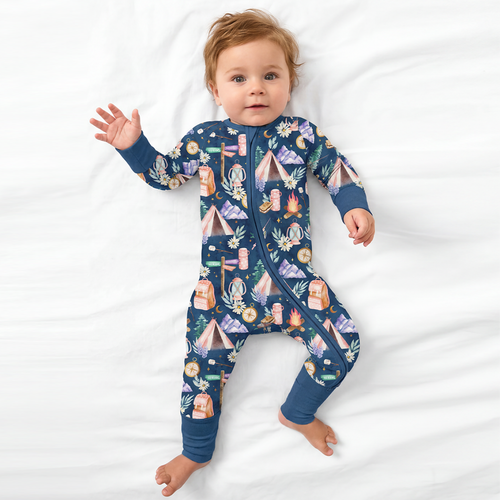 Nature Camping Night Bamboo Zipper Romper Pajamas