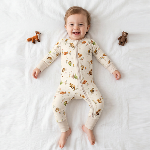 Farmyard Friends Woodland Journey Bamboo Zipper Romper Pajamas