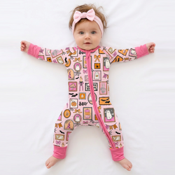 Halloween Pink Spooky Gallery Bamboo Zipper Romper Pajamas