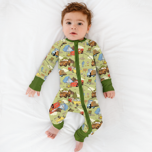 Summer Forest Camping Cars Bamboo Zipper Romper Pajamas