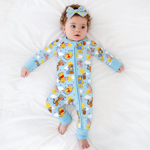 Sunny Bear and Pig Friends Playtime Bamboo Zipper Romper Pajamas