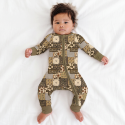 Camo and Football Western Hunting Patchwork Bamboo Zipper Romper Pajamas