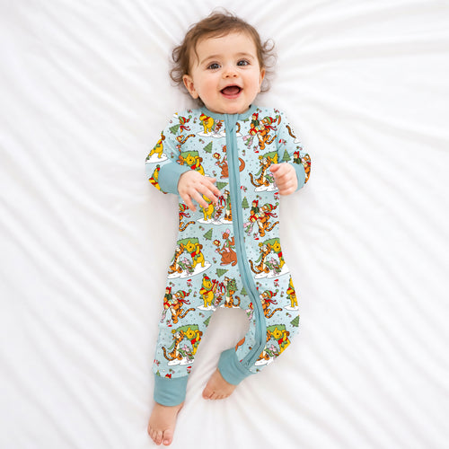 Christmas Snow Bear Friends Gift Bamboo Zipper Romper Pajamas
