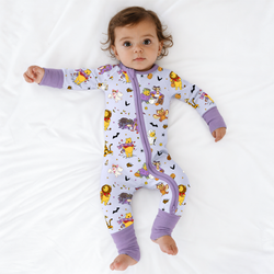 Halloween Bear Pumpkin Bat Bamboo Zipper Romper Pajamas