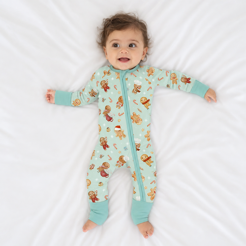 Christmas Gingerbread Sweet Bakery Bamboo Zipper Romper Pajamas