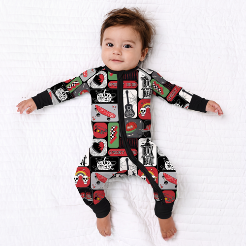 Halloween Spooky Skate Patchwork Bamboo Zipper Romper Pajamas