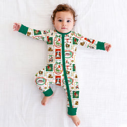 Christmas Farm Animals Bamboo Zipper Romper Pajamas