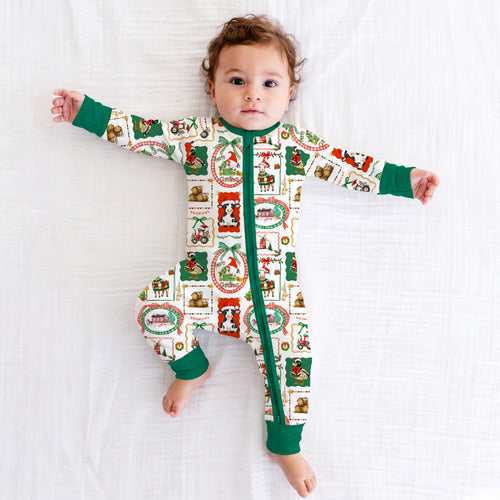 Christmas Farm Animals Bamboo Zipper Romper Pajamas