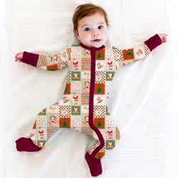 Christmas Western Patchwork Bamboo Zipper Romper Pajamas