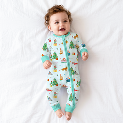 Christmas Holiday Dogs Bamboo Zipper Romper Pajamas