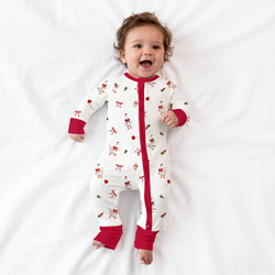 Christmas Country Goose and Bows Bamboo Zipper Romper Pajamas