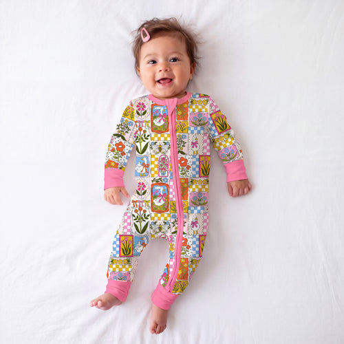 Vintage Goose Garden Bamboo Zipper Romper Pajamas