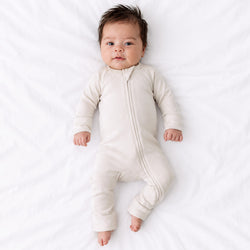 Oat Milk Solid Bamboo Zipper Romper Pajamas