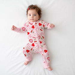 Sweetheart Cherry Hearts Bamboo Zipper Romper Pajamas