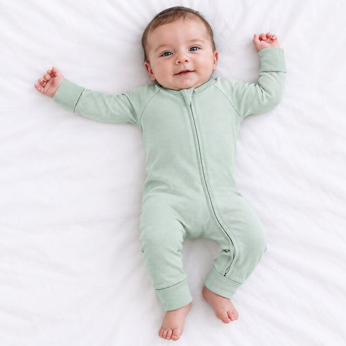 Sage Green Solid Bamboo Zipper Romper Pajamas