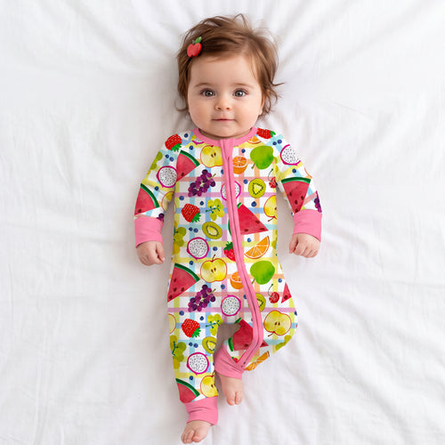 Tutti Frutti Plaid Bamboo Zipper Romper Pajamas