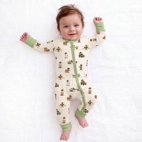 Yeehaw Critters Sage Bamboo Zipper Romper Pajamas
