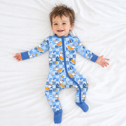Surf's Up Sharks Royal Blue Bamboo Zipper Romper Pajamas