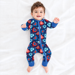 Hero Hearts Blue Bamboo Zipper Romper Pajamas