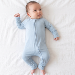 Solid Sky Blue Zipper Romper Pajamas