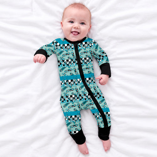 Rad Skate & Flame Bamboo Zipper Romper Pajamas