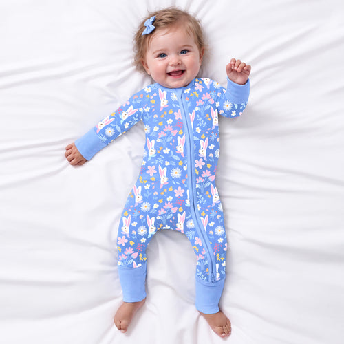 Garden Bunny Blossom Bamboo Zipper Romper Pajamas