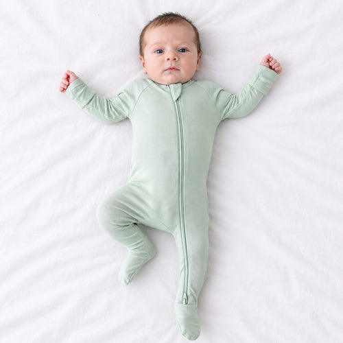Sage Green Solid Bamboo Zipper Footie Pajamas