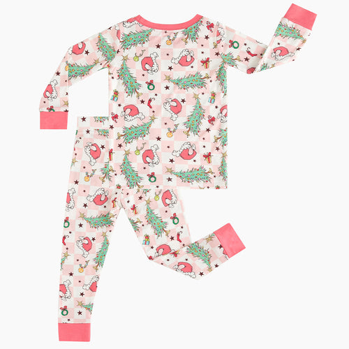 Christmas Pink Plaid Christmas Tree Bamboo Long Sleeve Pajama Set