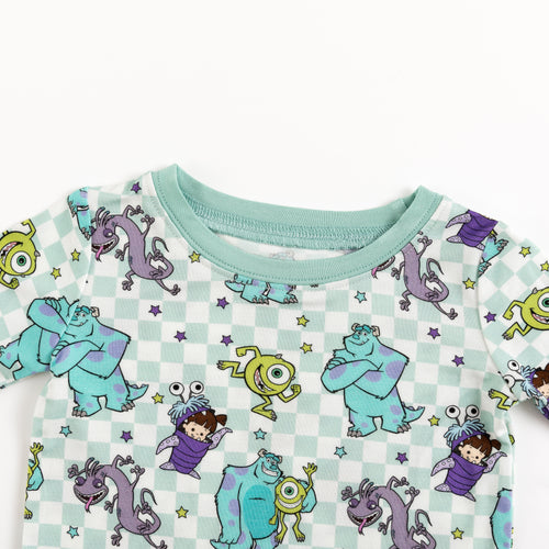 Monster Plaid Green Kids Bamboo Two-Piece Pajama Set