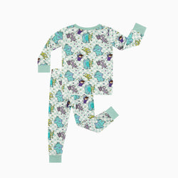 Monster Plaid Green Kids Bamboo Two-Piece Pajama Set
