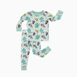 Monster Plaid Green Kids Bamboo Two-Piece Pajama Set