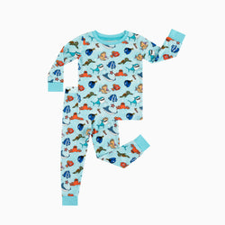 Marine Life Fish Turtle Kids Bamboo Two-Piece Pajama Set