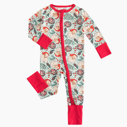 Christmas Santa Claus Plaid Baby Bamboo Zipper Romper Pajamas